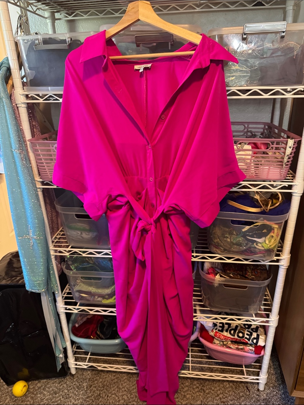 white birch Fuchsia Tie-Front Button-Down Dress